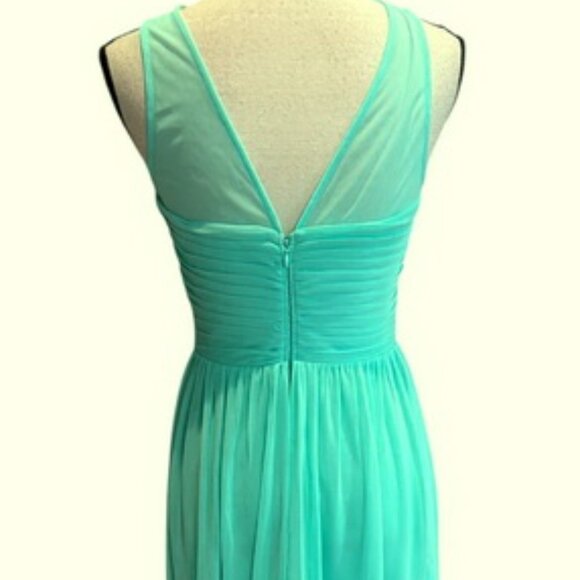 Cindy USA Aqua Blue Pleated Chiffon Dress - Picture 2 of 3